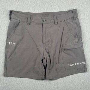 Huk Performance Fishing Shorts Mens XL Gray Stretch 7" Cargo Pockets Hiking